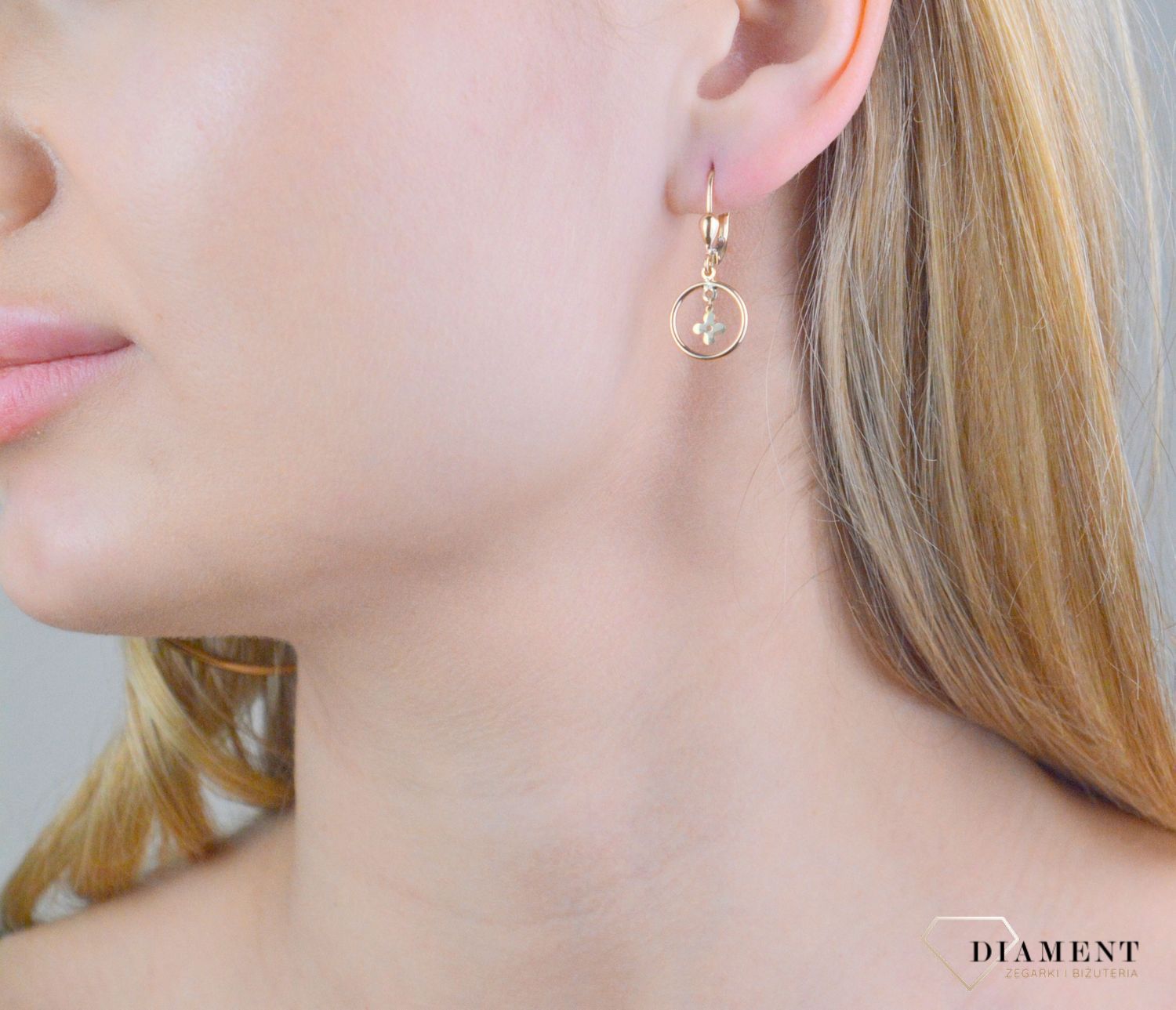 Kolczyki złote wiszące kółeczko z kwiatkiem próba 375, KL 12018 375.jpg